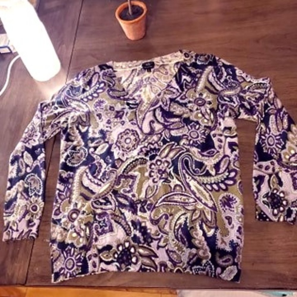Talbots Purple Paisley Italian Merino Sweater